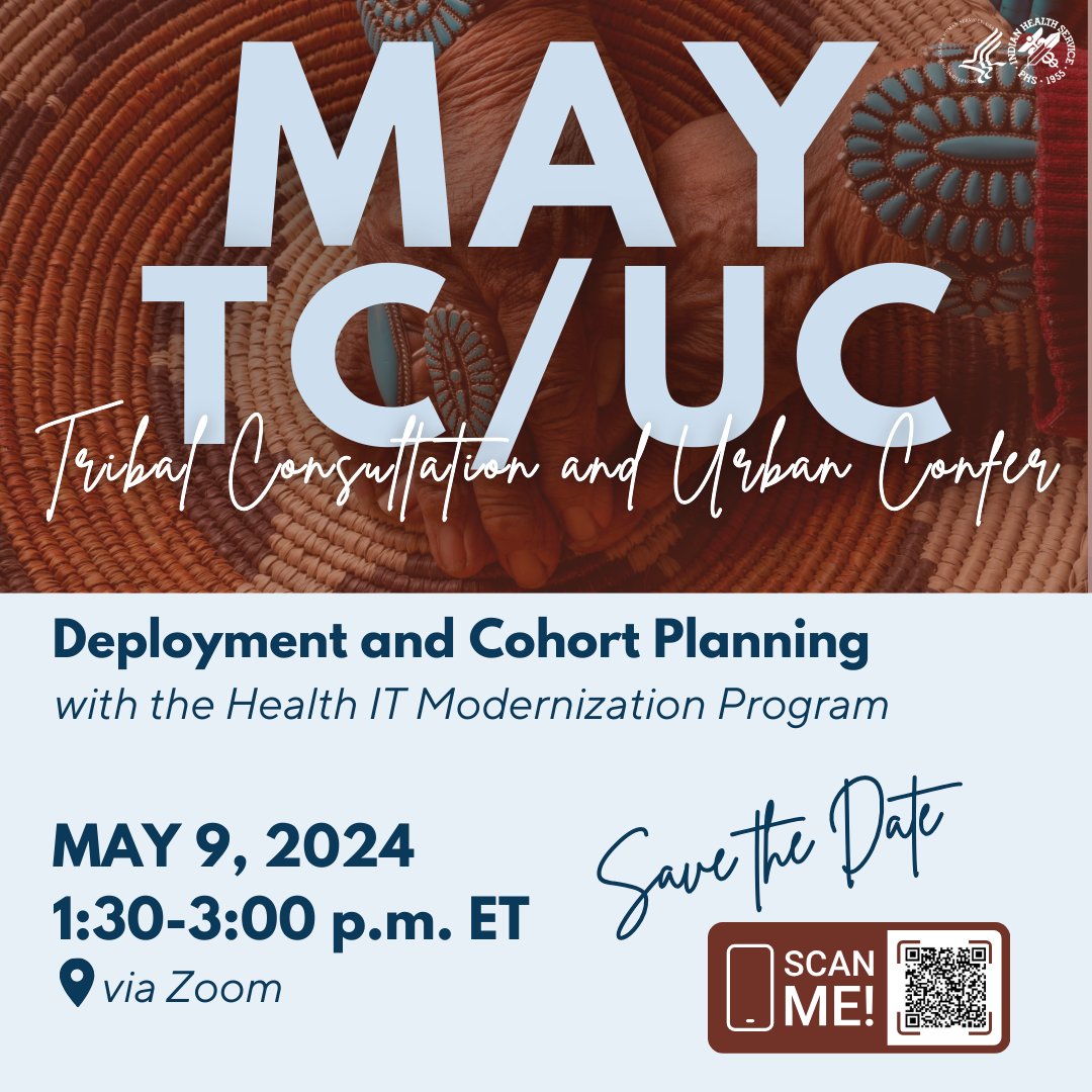Interested in learning more about planning for the deployment and site selection for the enterprise electronic health record solution? Register today for the tribal consultation and urban confer on May 9 for the IHS Health IT Modernization Program: ihs-gov.zoomgov.com/meeting/regist…