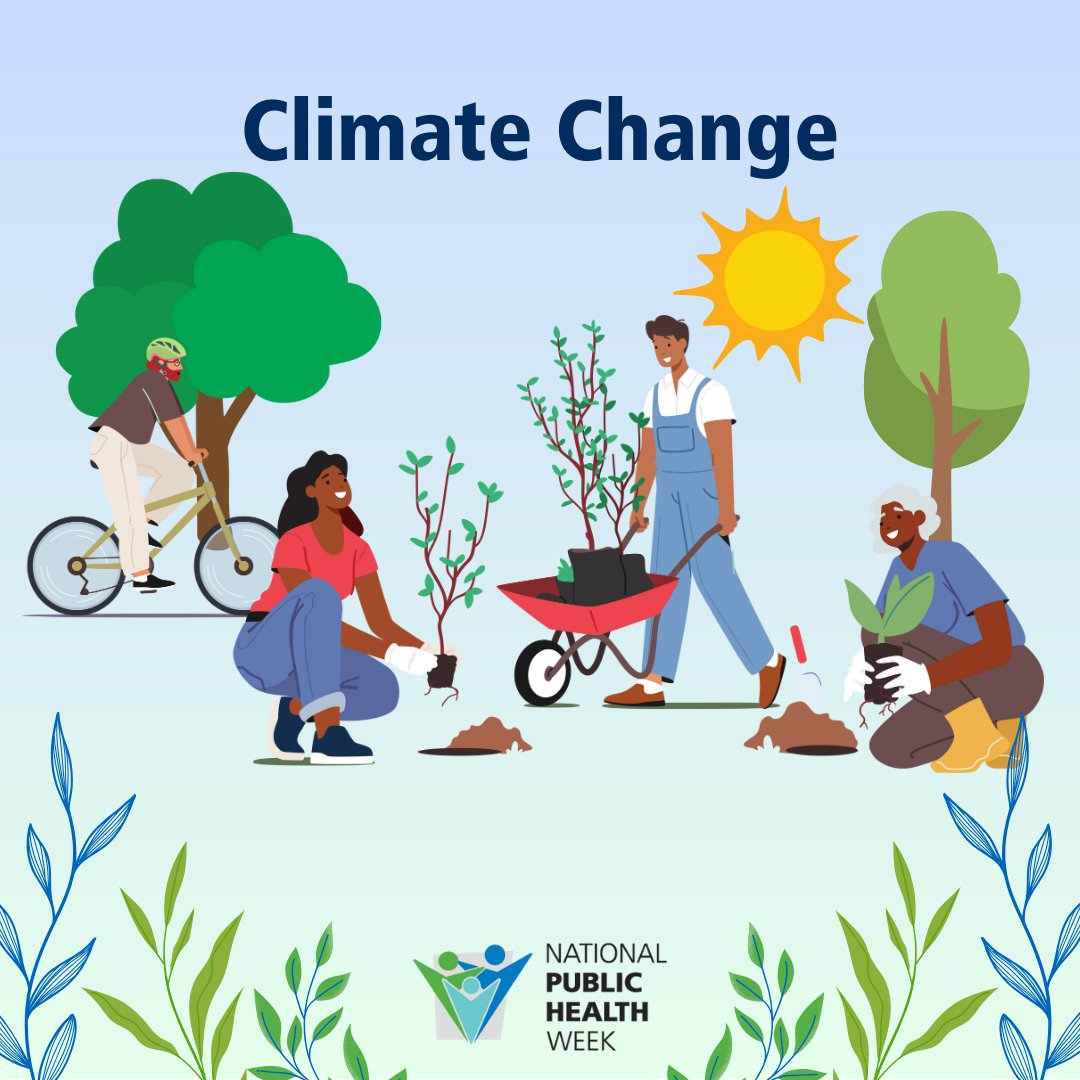 phlearningnav's tweet photo. Today's #NPHW theme is Climate Change! Climate change is the most pressing threat to human health. By buying less, supporting green spaces and transitioning to renewable energy, we can lessen the health impacts of climate change. https://t.co/jKkbz3PGYO https://t.co/jvqWfidyeR