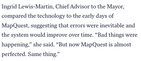 At a press conference yesterday, the NYC mayor said the city wouldn't pull its chatbot despite it lying to people. His chief advisor compared it to MapQuest: themarkup.org/news/2024/04/0…