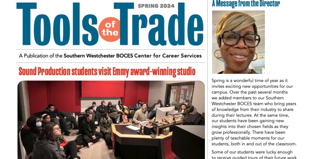 The Spring 2024 Tools of the Trade newsletter from our Career Services campus is out! Read all about the Career and Technical Education programs we offer and the accomplishments of our students and faculty. Find it at careers.swboces.org/tools