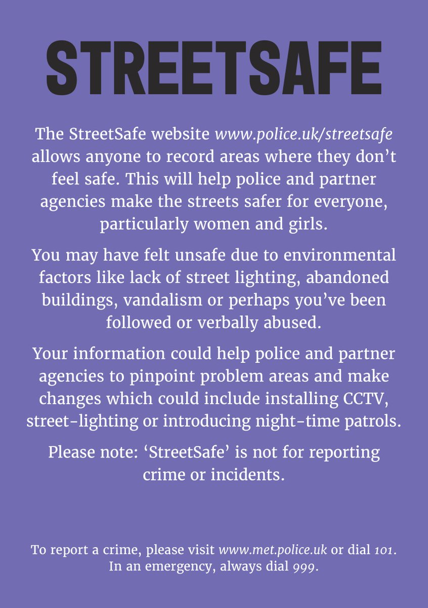 StreetSafe is a service that allows you to report safety concerns in public places without giving us your name. It includes issues like poorly lit streets, abandoned buildings, or vandalism, as well as instances where you feel unsafe. ow.ly/EboO50R7xRk