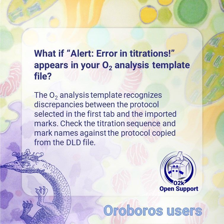 OroborosI's tweet image. 🚨 &quot;Alert: Error in titrations!&quot; – Don’t panic if you see this message in your O₂ analysis template file; simply cross-check your marks with the DLD protocol.
Learn more: buff.ly/3Vhdr1G

#O2kOpenSupport #DatLab #HighResolutionRespirometry