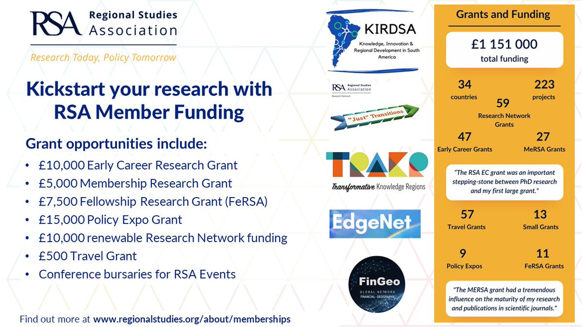 Are you a regional researcher and interested in joining our global community of regional experts? The RSA provides funding for members at different career stages, including Early Career, MeRSA and FeRSA grants. Deadline: 13 May 2024 Find out more at bit.ly/memRSA
