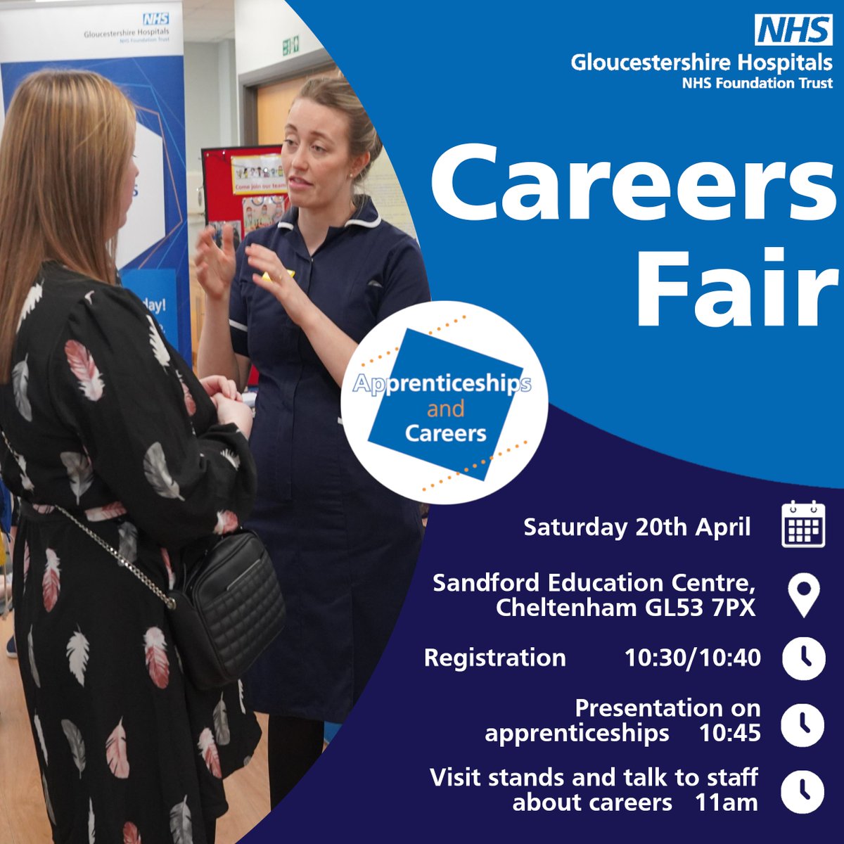 ❗️ @gloshospitals doesn’t just consist of doctors and nurses. 🔍Find out more about the #350careers you could go into within our trust at our #careers event on the 20th April at Sandford Education Centre. #CareersDay #CareersFamily #SkillsforLIfe #StepintotheNHS #WearetheNHS