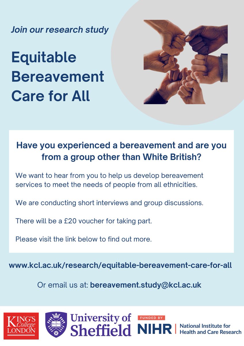 1/ People from the Black Caribbean community are under-represented in our recruitment. It's important that their experiences are included in our research so that bereavement services are developed to meet their needs too.