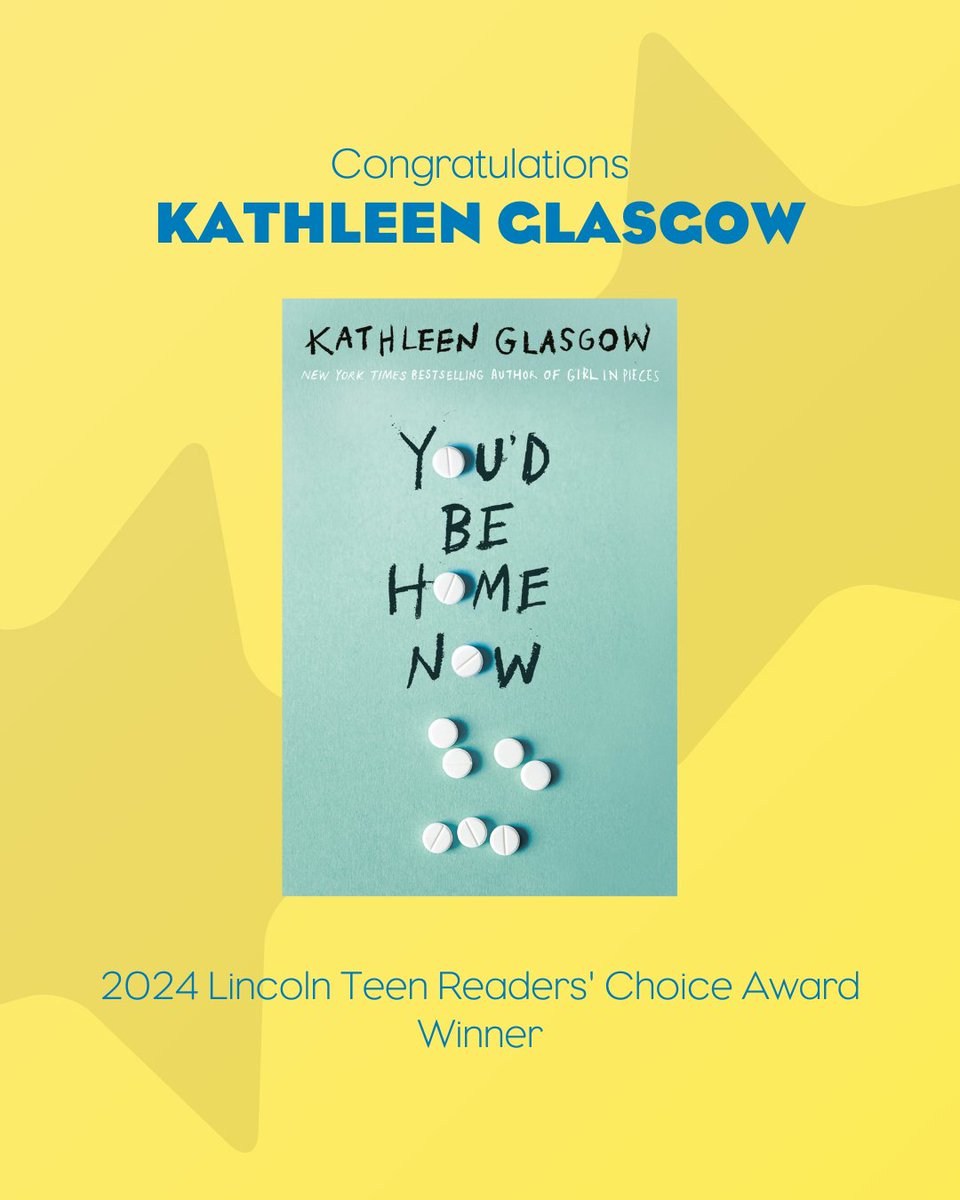 Thank you to @LincolnAward for selecting YOU'D BE HOME NOW by Kathleen Glasgow as the 2024 Lincoln Teen Reader's Choice Award WINNER! Join us in celebrating this powerful story of strength!🎉 @AISLEd_org #youngadultbooks