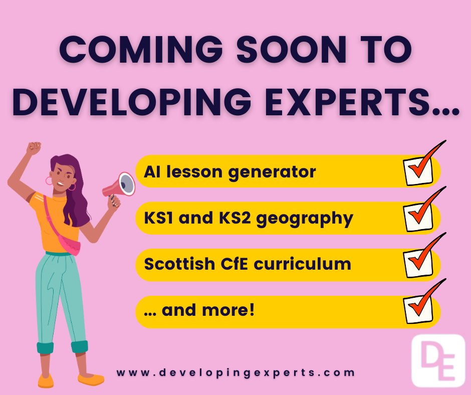 We're excited to be working on a lot of new features at the moment! 🔔Stay tuned this summer term to learn more about our AI lesson tool, geography curriculum and new Curriculum for Excellence units and lessons! 🌏📖#AI #GeographyLessons #ScottishCfE