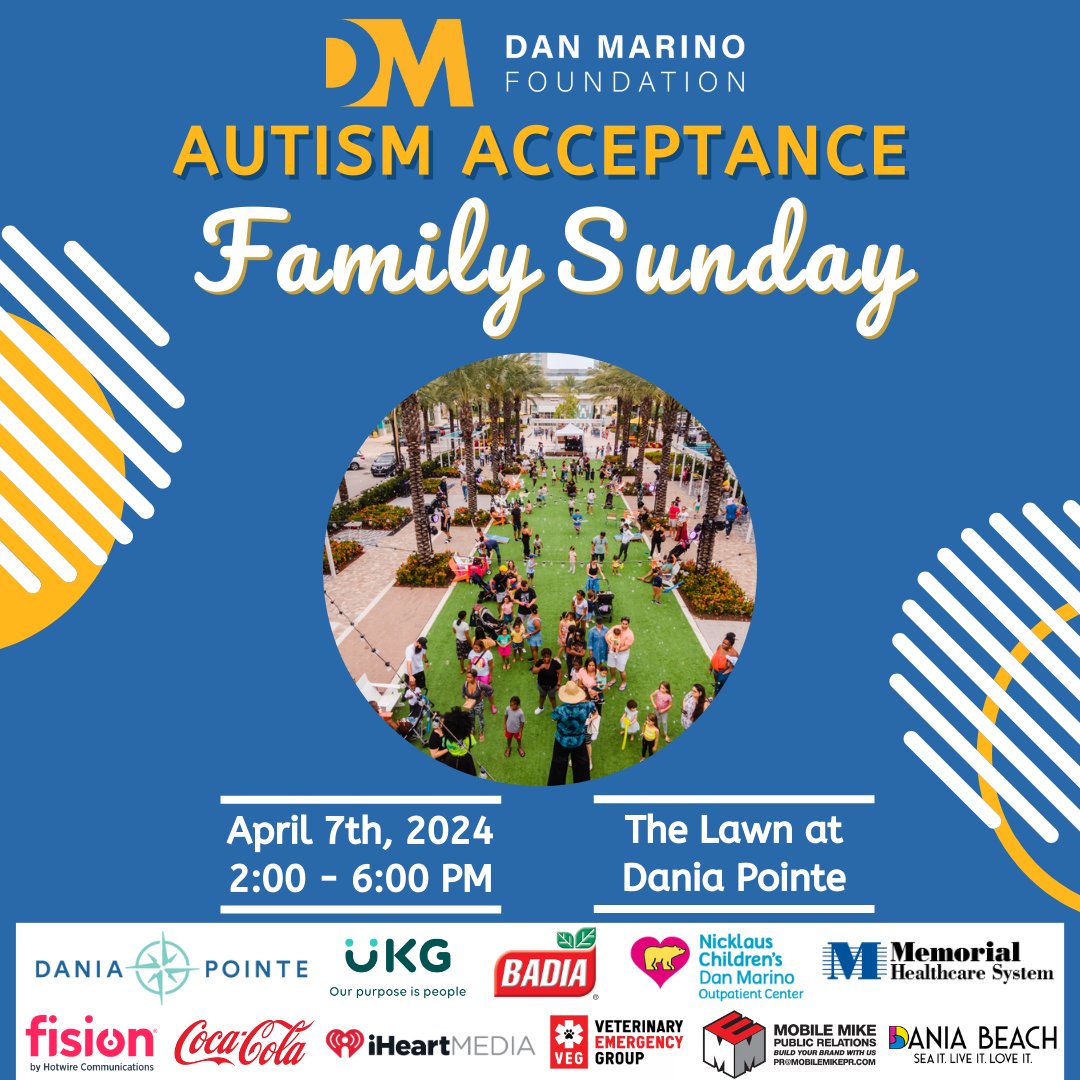 Mark your calendars! Join us for an uplifting Autism Acceptance Family Sunday event on April 7th at Dania Pointe! Let's celebrate inclusion and embrace diversity together. Check the link in our Bio for your FREE ticket!