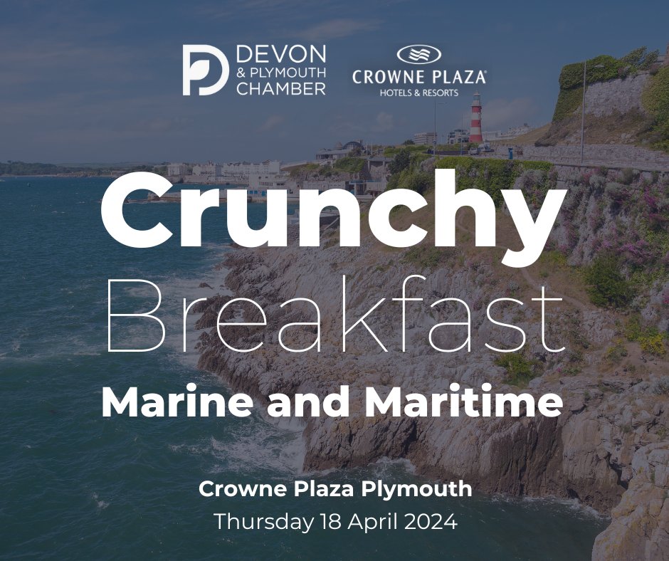 There' still time to register for our #CrunchyBreakfast Marine & Maritime special at @CrownePPlymouth where an expert panel will answer all your questions about Britain's Ocean City - past, present and future and the opportunities for businesses 👇🏼 bit.ly/3VrpMke