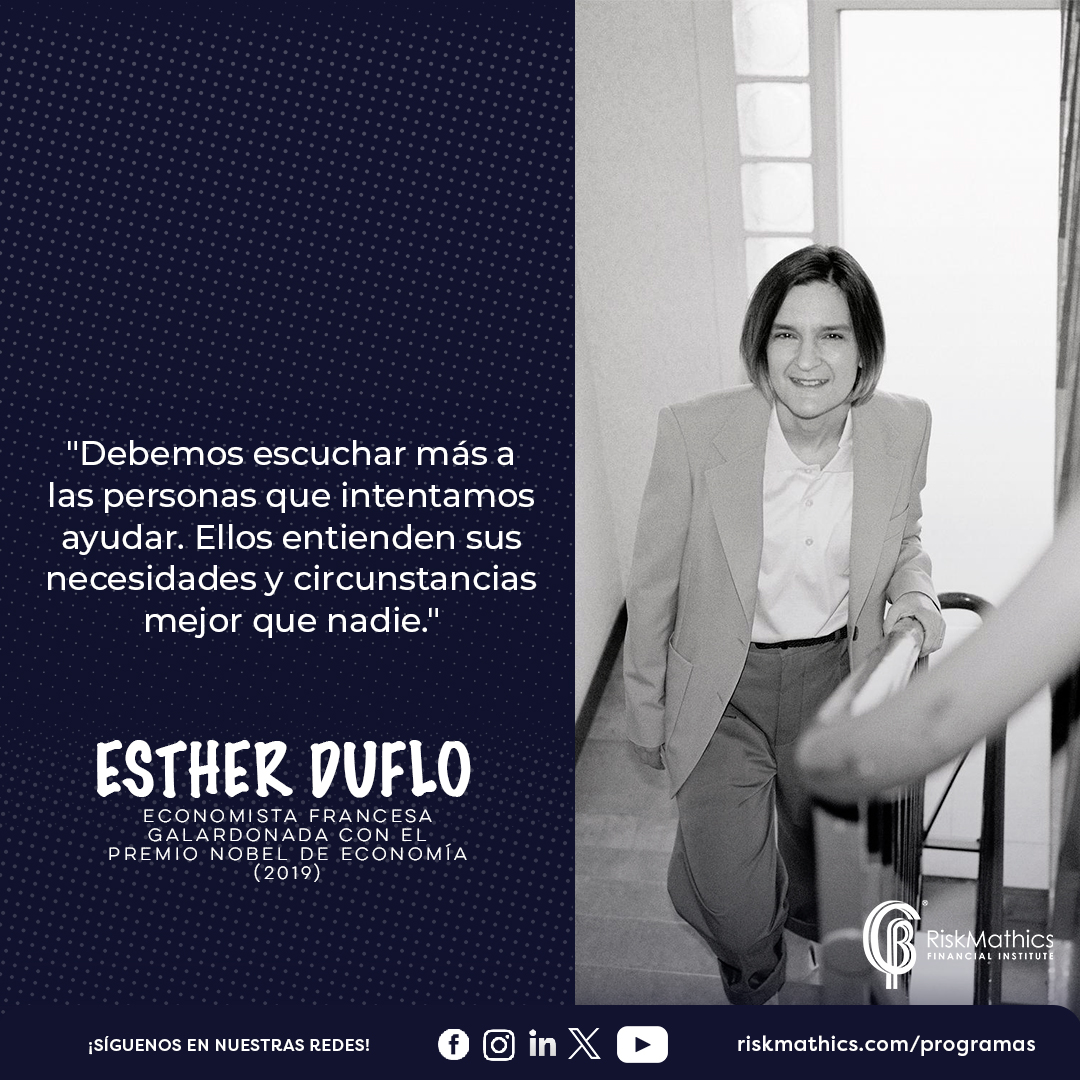 'Debemos escuchar más a las personas que intentamos ayudar. Ellos entienden sus necesidades y circunstancias mejor que nadie.'
Esther Duflo - Economista Francesa Galardonada con el Premio Nobel de Economía (2019)

#riskmathics #risk #EstherDuflo #PremioNobelEconomía #Economista