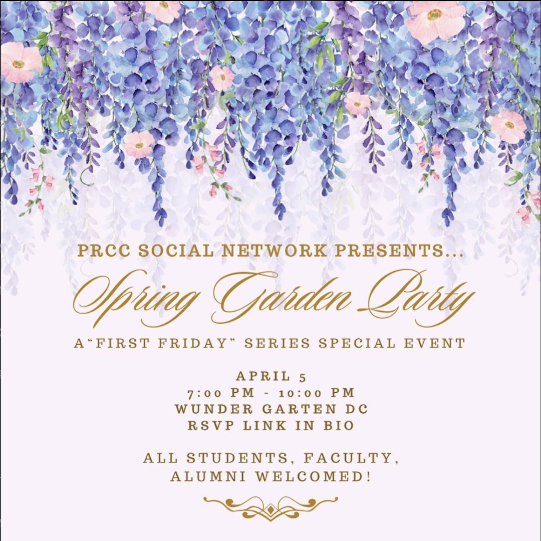 On behalf of @prccsocialnetwork, we cordially invite you to a special event as part of the 'First Friday' series at @wundergartendc. Please join us Friday, April 5, as we celebrate the arrival of spring with a delightful garden party. 🌸🌷🤍 #RSVP link in bio #PRCCHoyas