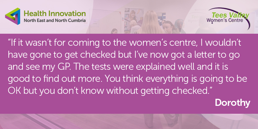 We've been visiting Tees Valley Women’s Centre, to provide women in the area with healthy heart checks, as part of our work piloting @MyPocdoc's cholesterol test. We tested 25 women & 16 were referred to their GP for further checks. See what Dorothy had to say after her test 👇