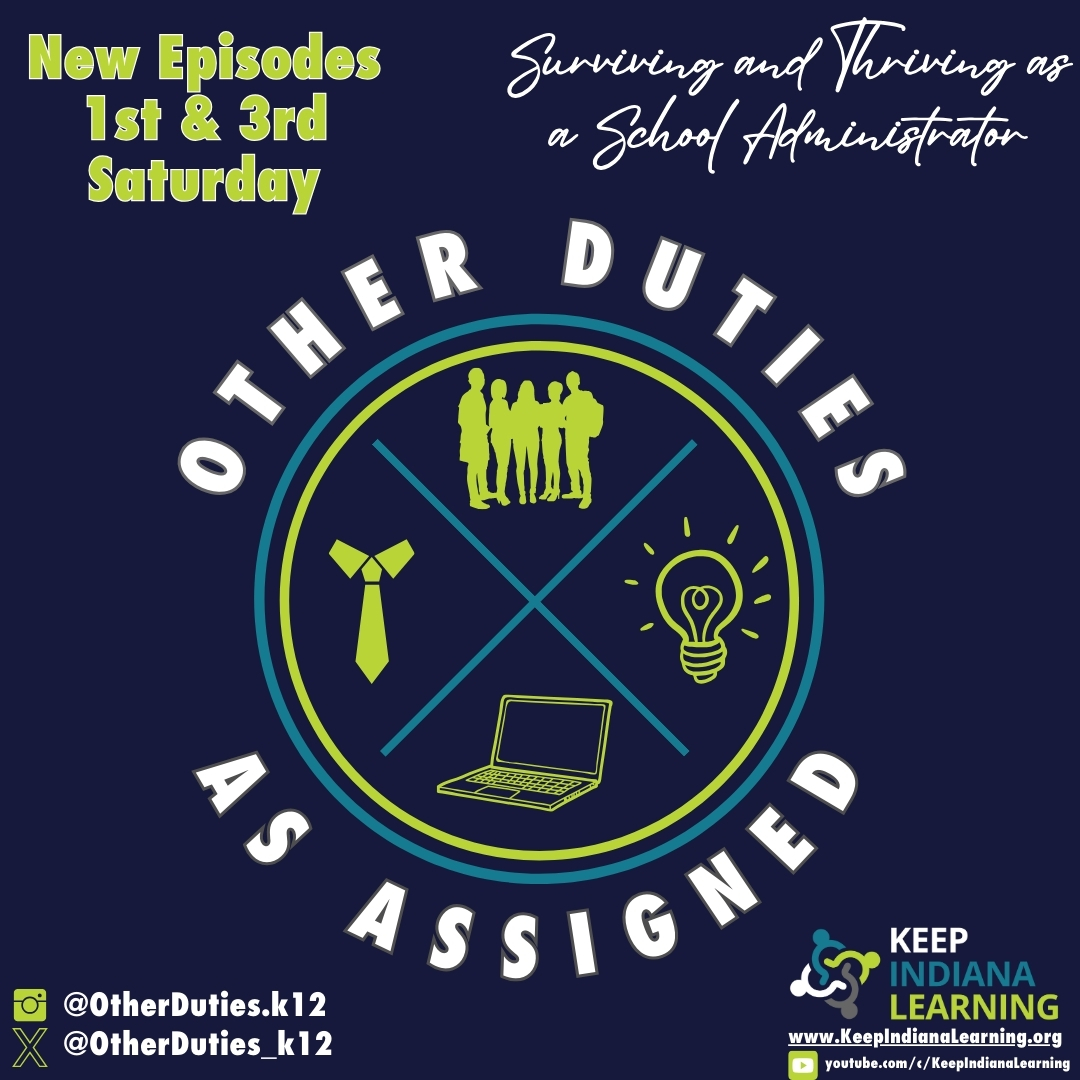 Check out our newest livestream geared for administrators! @OtherDuties_k12’s premiere episode kicks off at 8:30 AM ET today. Find it here at 8:30 or later on our YouTube channel - YouTube.com/KeepIndianaLea… (And give him a follow while you’re at it!) #satchat #edadmin