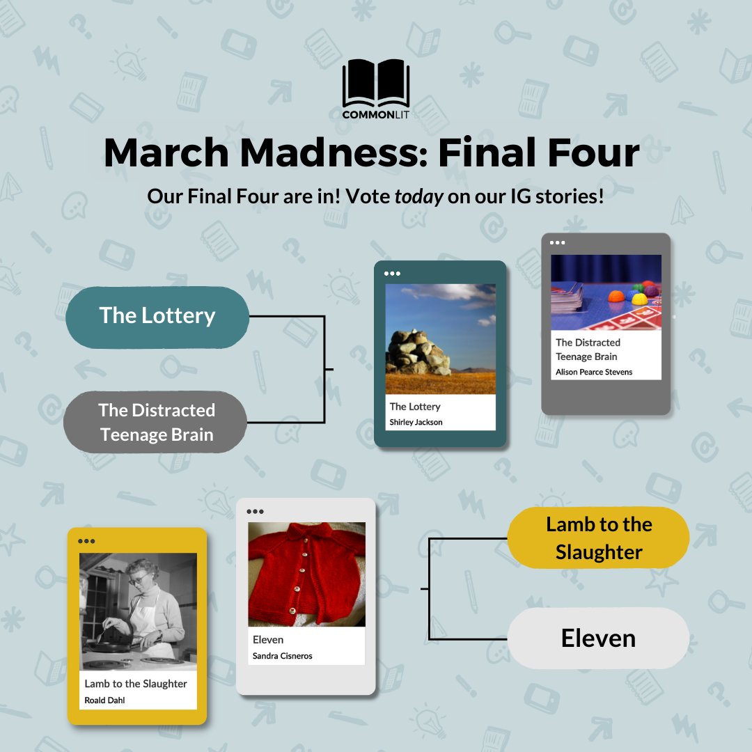 🚨 BREAKING: The Final Four are here 🏀 Head to our IG stories to cast your votes for your favorite CommonLit texts! Join the competition here: instagram.com/commonlit/