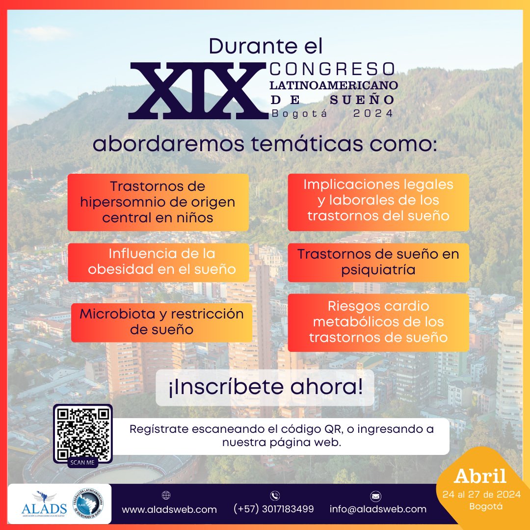 🌐¡Tenemos la mejor agenda para ti en el XIX Congreso Latinoamericano de Sueño!

📅En 4 días, con más de 9 países invitados, 25 ejes temáticos y 72 conferencistas, podrás fortalecer tus conocimientos en #medicinadesueño con los expertos y las últimas tendencias en la ciencia.