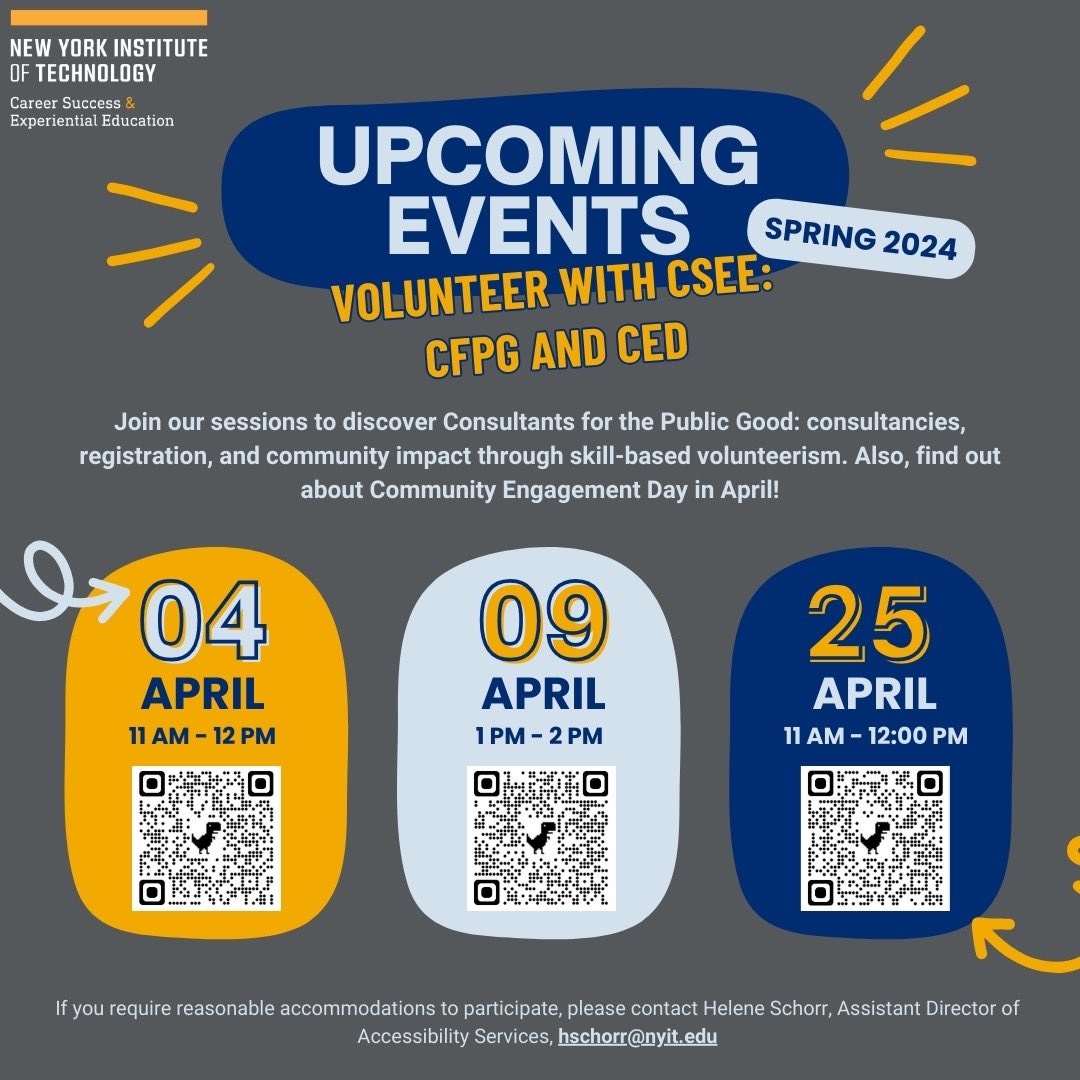 Discover how you can make a difference in your community with Consultants for the public Good! Register today on Handshake! ✨ Also, don’t miss out on Community Engagement Day this April!  #volunteer #CSEE #communityengagementday #NYIT