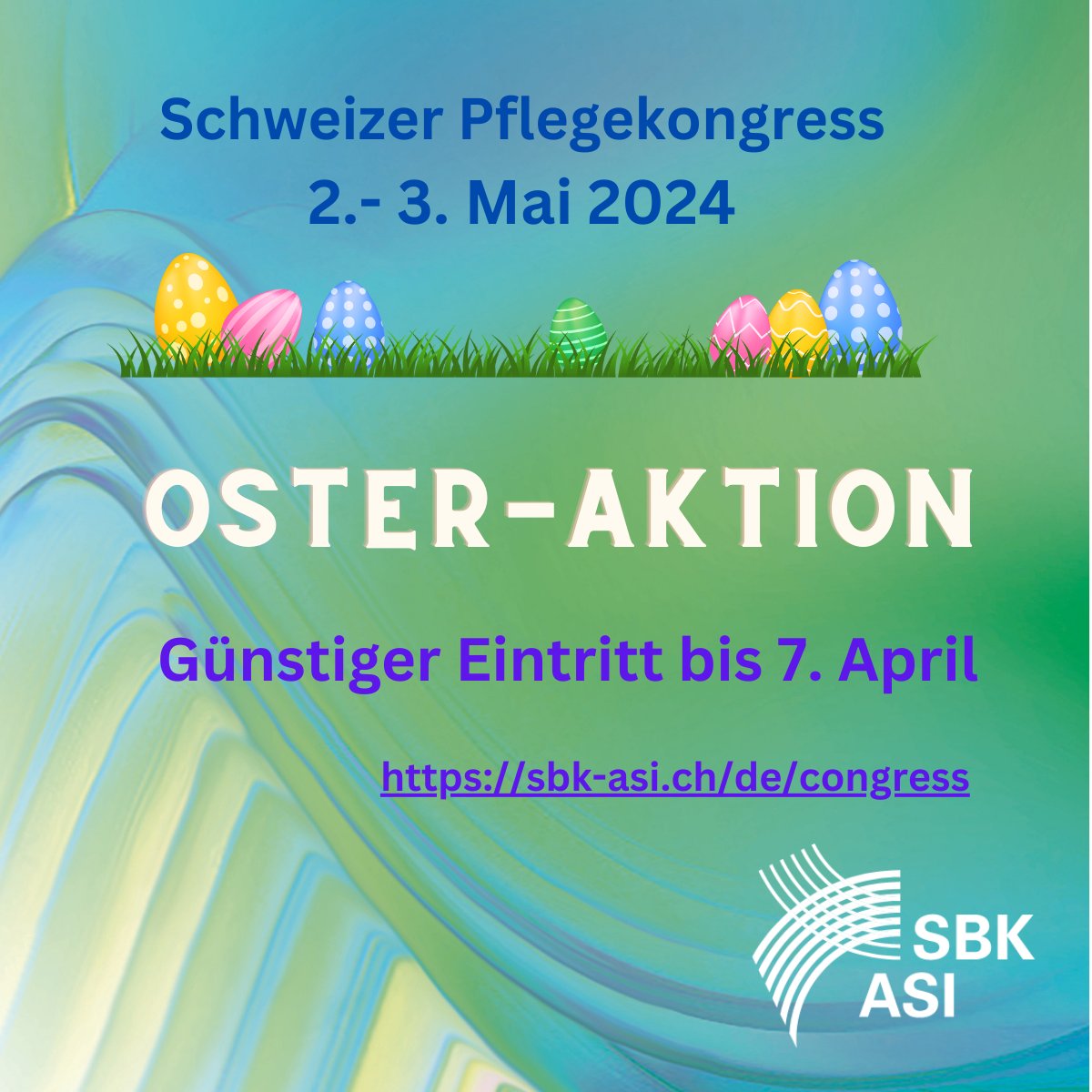 Schweizer Pflegekongress 2.–3. Mai, Kursaal Bern Profitieren Sie noch bis am 7. April von der Oster-Aktion und nehmen mit einem vergünstigten Eintritt am Kongress mit 52 Impulsreferaten, sechs Workshops und 15 Hauptredner:innen teil. Programm & Tickets 👉sbk-asi.ch/de/congress