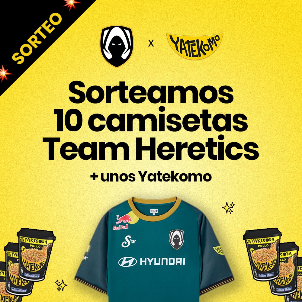 Yatekomo's tweet image. 🔥 SORTEO

Somos patrocinador oficial del equipo de Superliga de @TeamHeretics y lo celebramos con este sorteo

🎁 10 camisetas oficiales de @TeamHeretics (edición Superliga) + unos Yatekomo

Para llevarte una camiseta y un lote de Yatekomo:
👉Síguenos
👉RT y menciona a otro fan