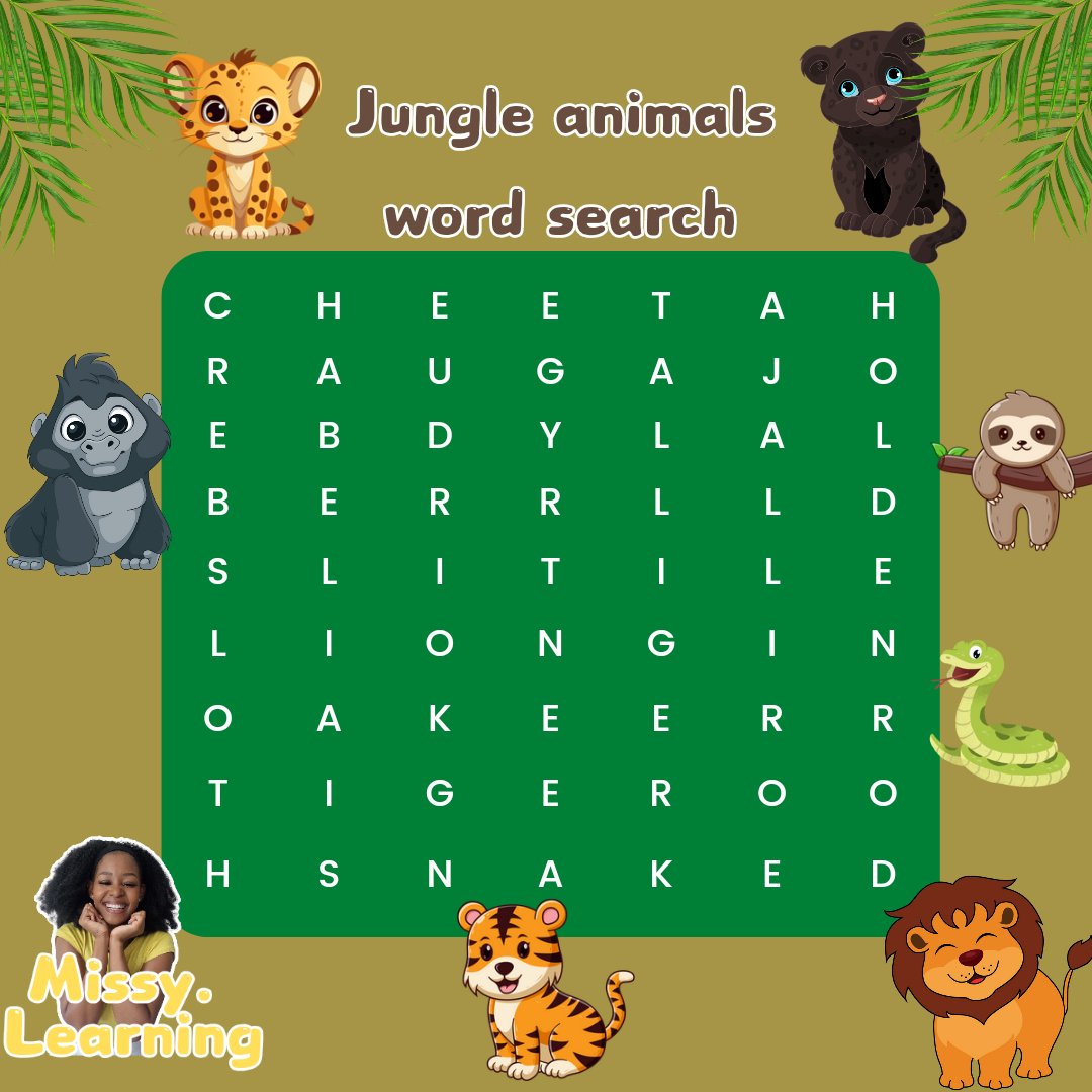 Can you spot any jungle animal words?