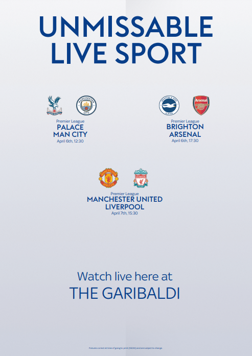 Live Sport at The Garibaldi #LiveSport #Football #CommunityPub