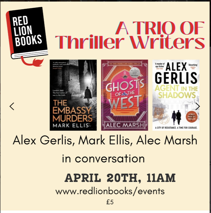 Just over 2 weeks to go till I'll be heading to @RedLionBooks in #Colchester for a conversation with acclaimed #HistoricalFiction writers @alex_gerlis and @MarkEllis15! Join us! Find out more here: shorturl.at/BEI36 @TheGazette @The_CWA @AspectsHistory
