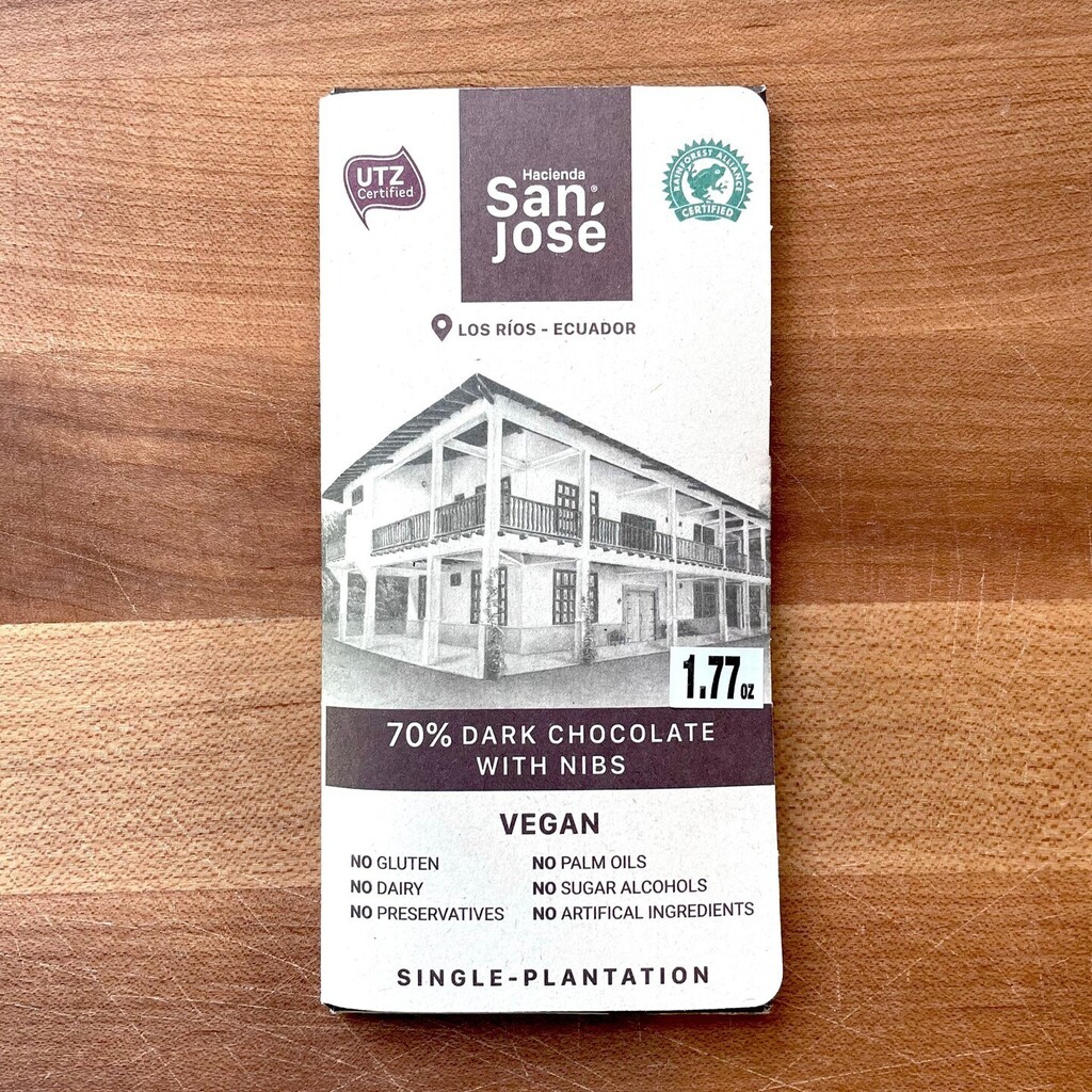 San José 70% Dark Chocolate with Nibs (Los Rios, Ecuador) is very nicely balanced. It's got rich, deep chocolate frosting flavors, coupled with cherry notes, vanilla (not from added vanilla), and a very light bitterness. It might be a tad on the dark sid… instagr.am/p/C5TbbO4MzMT/