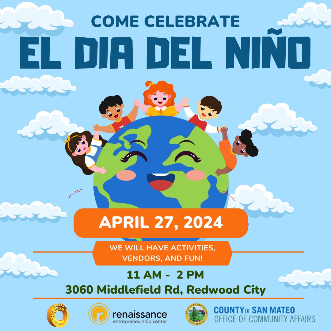 Join Casa Circulo, @RenCenter_ and @sanmateoco at the El Dia del Nino event on April 27th! Kids activities, vendors, live performances, and more! In the event of rain, celebration may be postponed. 3060 Middlefield Road, from 11am – 2pm.