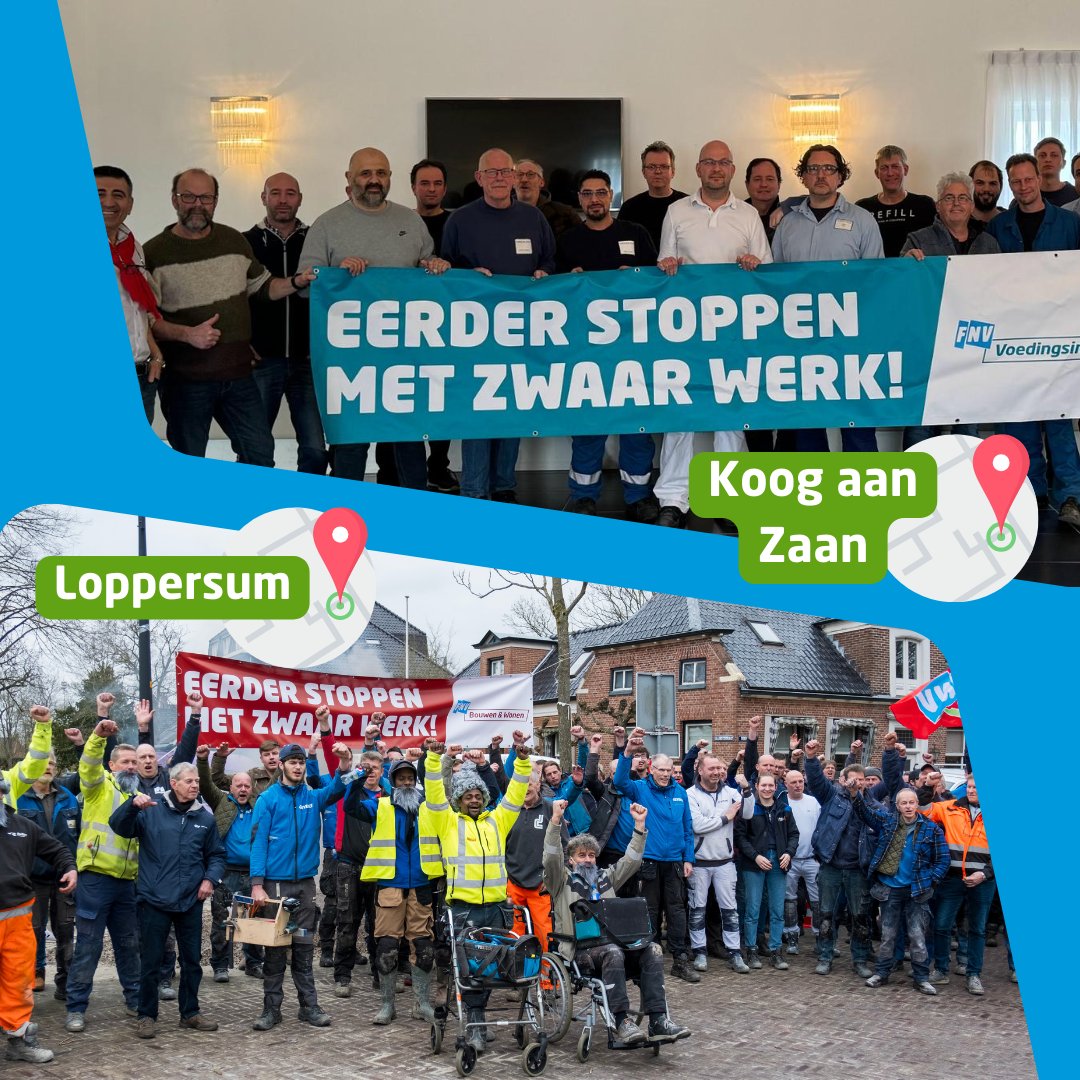 FNV's tweet photo. Overtuig je werkgever om ons plan voor de verbeterde Regeling Vervroegd Uittreden te steunen! Meer info op https://t.co/i0iOrYQPF0. De afgelopen twee weken zijn er o.a. de volgende acties gevoerd!

#zwaarwerk #eerderstoppen #fnv #actievoeren https://t.co/DFJnt9l4E6