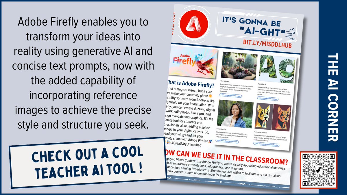 MISDDLTeam's tweet photo. π Introducing Adobe Firefly: Turn your visions into reality with generative AI! Now featuring the ability to use reference images, ensuring your creations match the exact style and structure you're after. β¨
#MISDDigitalLearning
#CreativeAI https://t.co/jqgPuP55dN