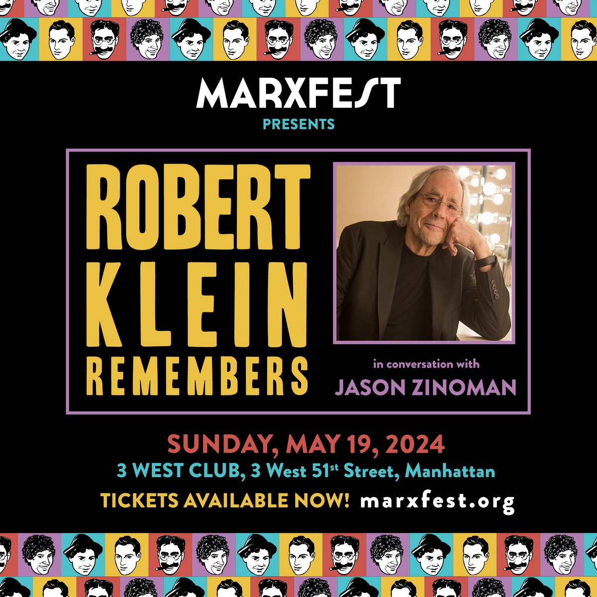 ROBERT KLEIN REMEMBERS! The comedy legend in conversation with @zinoman. Tickets available now at marxfest.org. Included in these ticket packages: ⭐️ Both-Weekend Almost Everything ⭐️ Manhattan Weekend ⭐️ Friday and Sunday Manhattan ⭐️ Sunday Manhattan Ballroom