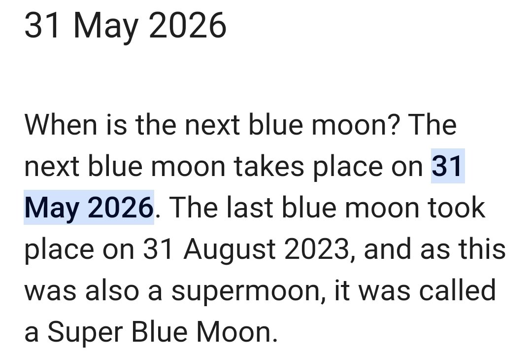 CryptoCurrent77's tweet photo. '31 May 2026' I think is @XRPee3 's 🔵moon date

It fits the criteria of both:
"36"   (May is 5th month) so 
31 +5=36

And
"922"  (2026)  6s and 9s are interchangeable

Its also a 🔵"Super Blue Moon"🔵-a rare once in a lifetime opportunity.

Cobalt blue is also 58.9 = adds to 22 https://t.co/93MMOFNaFZ