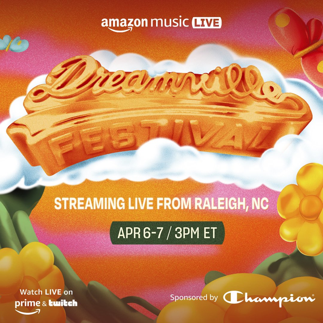 Can’t make it this weekend? Watch the official #DreamvilleFest livestream on @amazonmusic’s Twitch channel and Prime Video at 12PM PT / 3PM ET 🌻