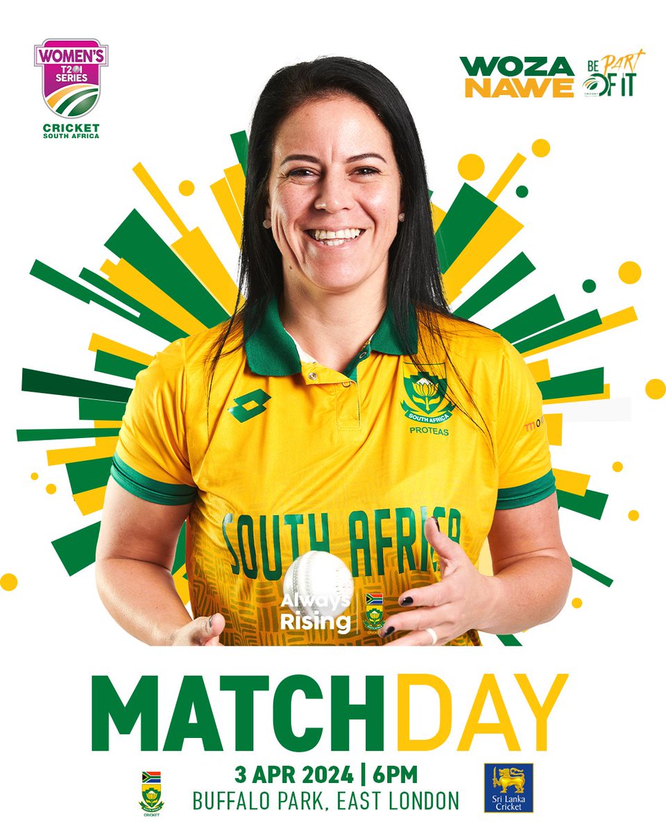 #MatchCentre #ProteasWomen The Decider 🏆 All to play for between the @ProteasWomenCSA and Sri Lanka Women in the Final T20I 🏟️: Buffalo Park, East London 🕰️: 18h00 📺: @SuperSportTV (Ch 212) 📸: Proteas Women on X #WozaNawe #AlwaysRising #SAWvSRIW #GoGirls