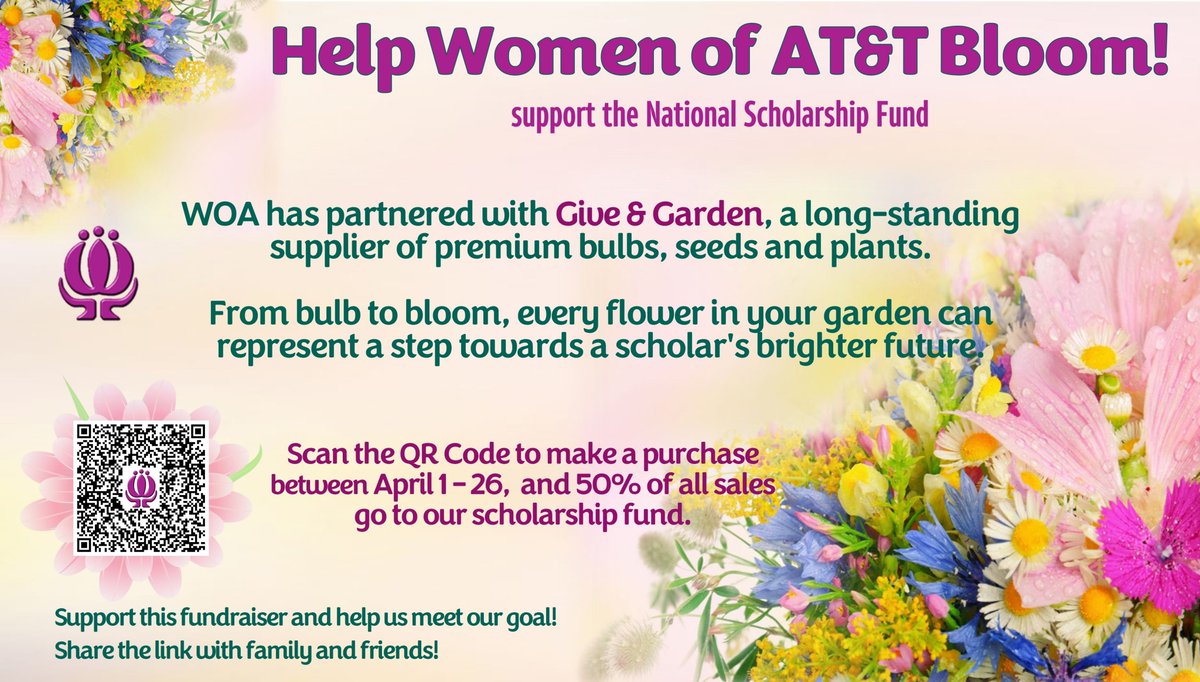 Ready to start your spring planting?  Let us help you get started and you will help us raise funds for our scholarship program!  Win Win! 🪻🌷🌻
💜 #womenofatt #WOAScholarships