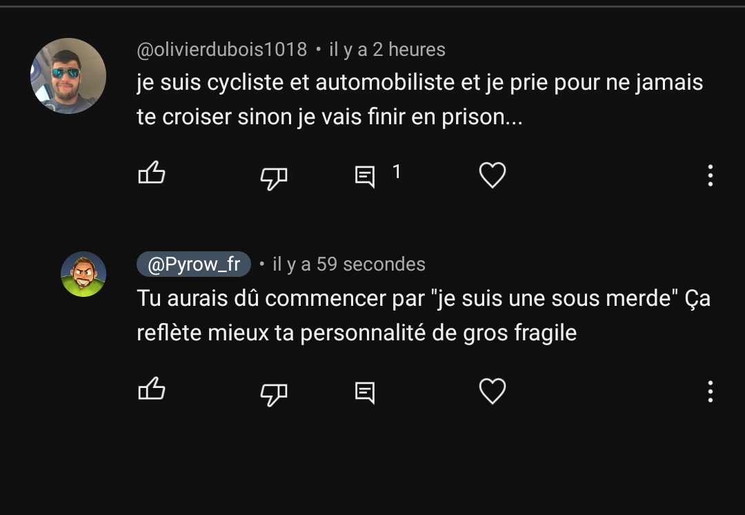 Je crois que cette personne a besoin d'une consultation 🤣
Oui ma réponse est expéditive pas le temps pour ça
#youtube #velotaf #fragile