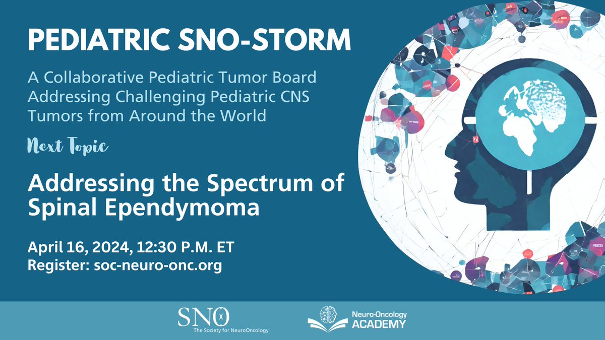 Earn free CME! Join us for Pediatric SNO-Storm: Addressing the Spectrum of Spinal Ependymoma April 16, 2024, 12:30 PM ET. Register today: soc-neuro-onc.org/WEB/About_Cont…