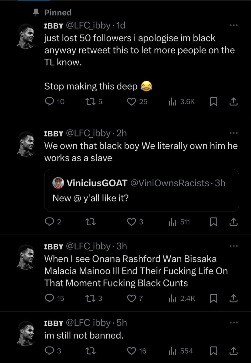 Racism has no place in football, or in society. We all know that even if Twitter doesn’t. Accounts like this should be banned. No ifs, no buts.