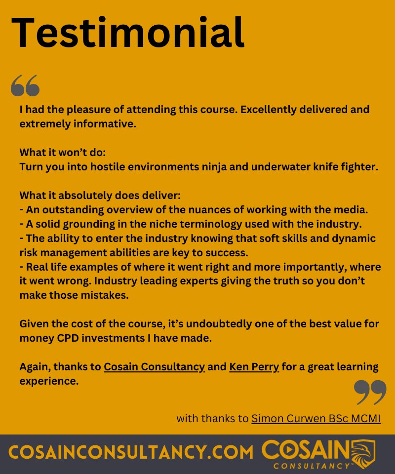Thinking about advancing your skills in the security industry this year? Don't just take our word for it... See what our past attendees have to say!
Thanks to Simon Curwen BSc MCMI

Check it out...
lnkd.in/eKX9dk-E

#SecurityProfessionals #CosainConsultancy