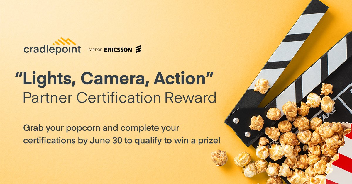 SRG37's tweet photo. Grab your popcorn and complete your Cradlepoint certifications between April 1 - June 30 to qualify to win a prize. 

Prizes include a stemless wine glass set, screen magnifier stand, and mini popcorn set. Log into Cradlepoint University today! https://t.co/B6S7m7RywH