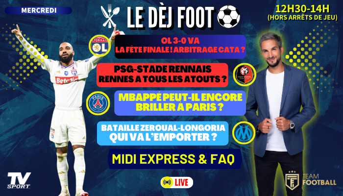 ThibaudVezirian's tweet photo. 🍽️⚽️ Le Dèj Fooooot
🏆 #OLVA (3-0)
⚽️ #PSGSRFC
🎙️ La question du jour : « Le PSG est-il assez exigeant avec Luis Enrique ? »
🔵 Zeroual/Longoria : Qui va l'emporter ?
🗣️ FAQ ! Montez en direct en visio quand vous voulez
👉🏼 https://t.co/Wms1JPiD1w & https://t.co/MgFhFmcVNk https://t.co/Hi4aXVN35N