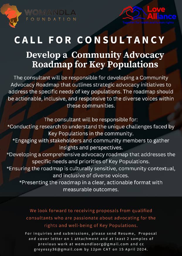 #Consultancy Call: We are implementing a project called For Us Girls and Women and seeking a consultant to develop a Community Advocacy Roadmap tailored for Key Populations. Click on link for TORs: linkedin.com/feed/update/ur… #genderjob #keypopulation @_ARASAcomms