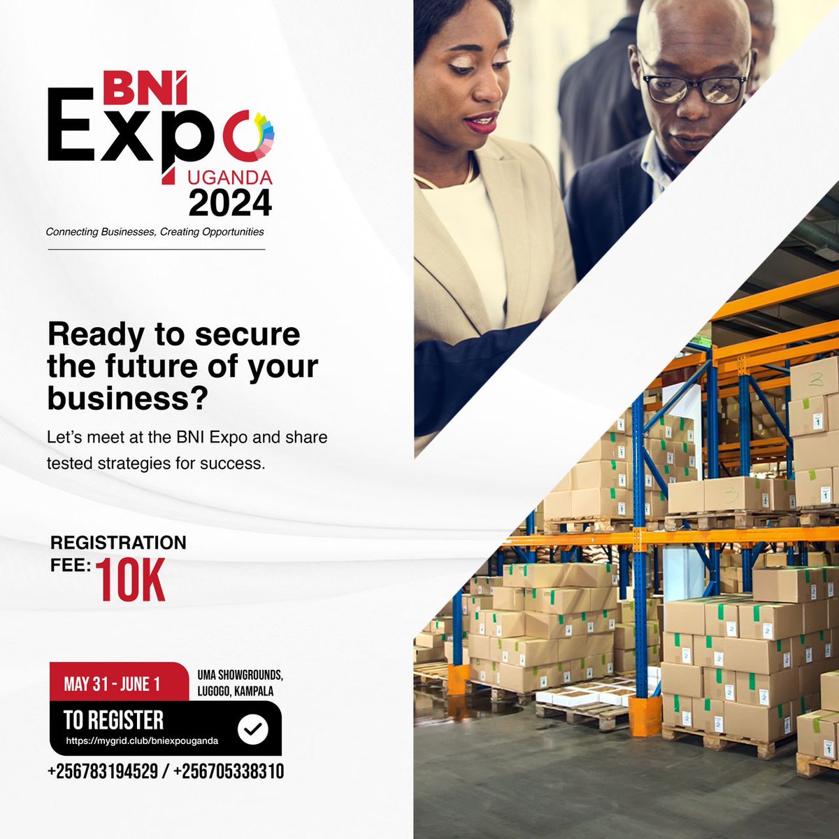 Calling all Ugandan innovators!📣 The BNI Expo is your one-stop shop to propel your business to new heights. Gain access to cutting-edge solutions & expand your network with influential contacts- all for just UGX 10,000! Register at the link below: mygrid.club/bniexpouganda