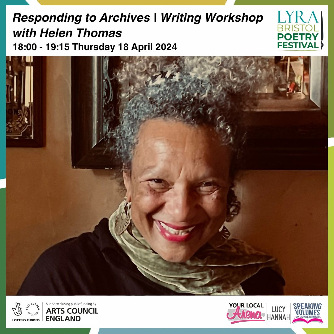 Our #YourLocalArena Roving Poet in Residence Helen Thomas is running a writing workshop on responding to archives at @LyraFest! 18:00-19:15, Thursday 18 April Find out more at: bit.ly/ylar2a @LucyHannah19 @BBCArchive @ace_national @PoetryOff_Page #Bristol #Lyrafest