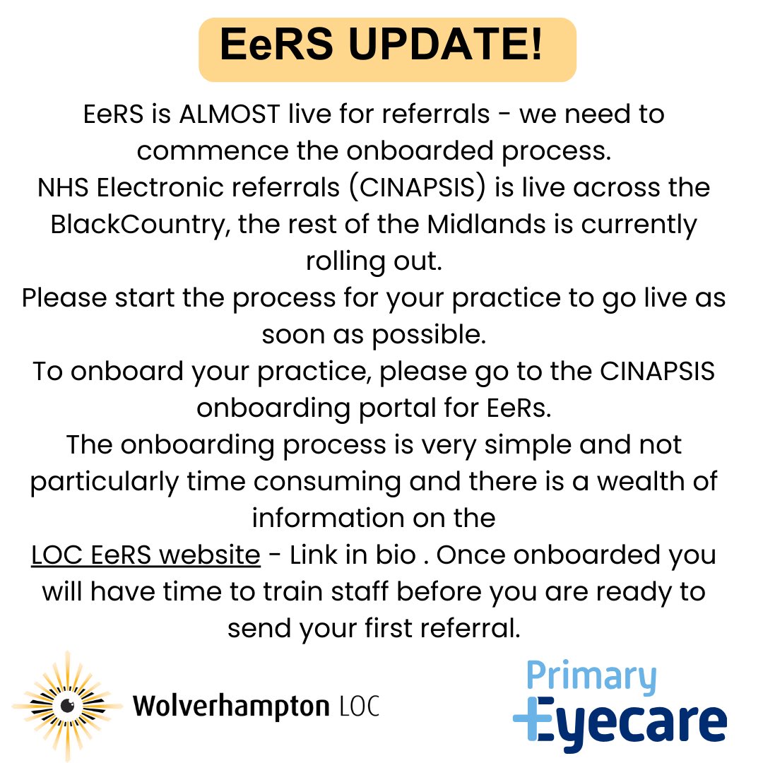 ❗️❕EeRS Update! ❕❗️

#Optometry #Local #Optom #EyeHealth #Education #Community #Eyes #Professionals #LocalSupport #LeadingTheWay