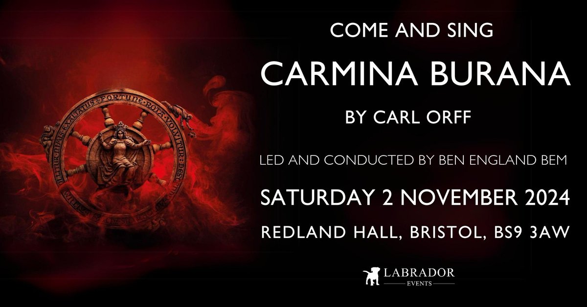 Have you booked yet to Come and Sing Carmina Burana in Bristol on 2 November? Learn/revise your part at home with superb teaching/rehearsal materials, then enjoy a full day of masterclasses with @mrbenengland and an exciting concert performance! Read more: labradorevents.com/carmina-burana