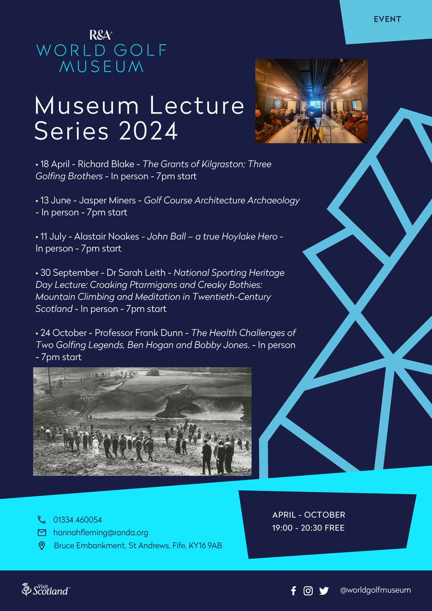 Calling all #GolfGeeks 🤓⛳️

We have lots of interesting lectures coming up, with more speakers being added later in the year.  

Next up: 📍Richard Blake, 18 April, 7pm,  
The Grants of Kilgraston; Three Golfing Brothers.

More details here:
worldgolfmuseum.com/whats-on