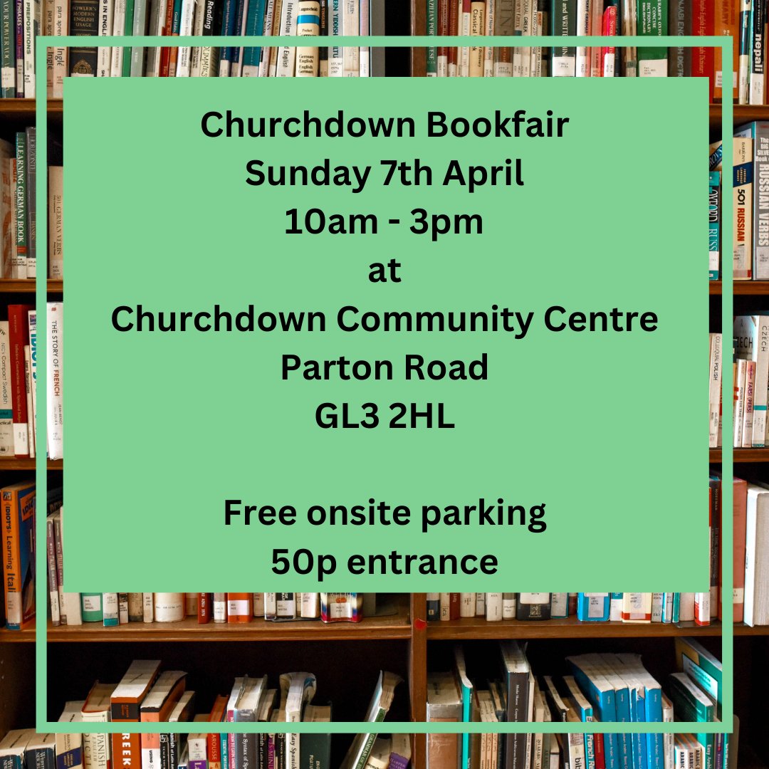 The next Churchdown Bookfair is this Sunday 7th April. 1000s of quality secondhand, vintage, collectable & antiquarian books. Tea & coffee available. #VintageBooks #bookfair #churchdowncommunitycentre #Gloucestershire #gloucester #cheltenham #stroud #antiquarianbooks
