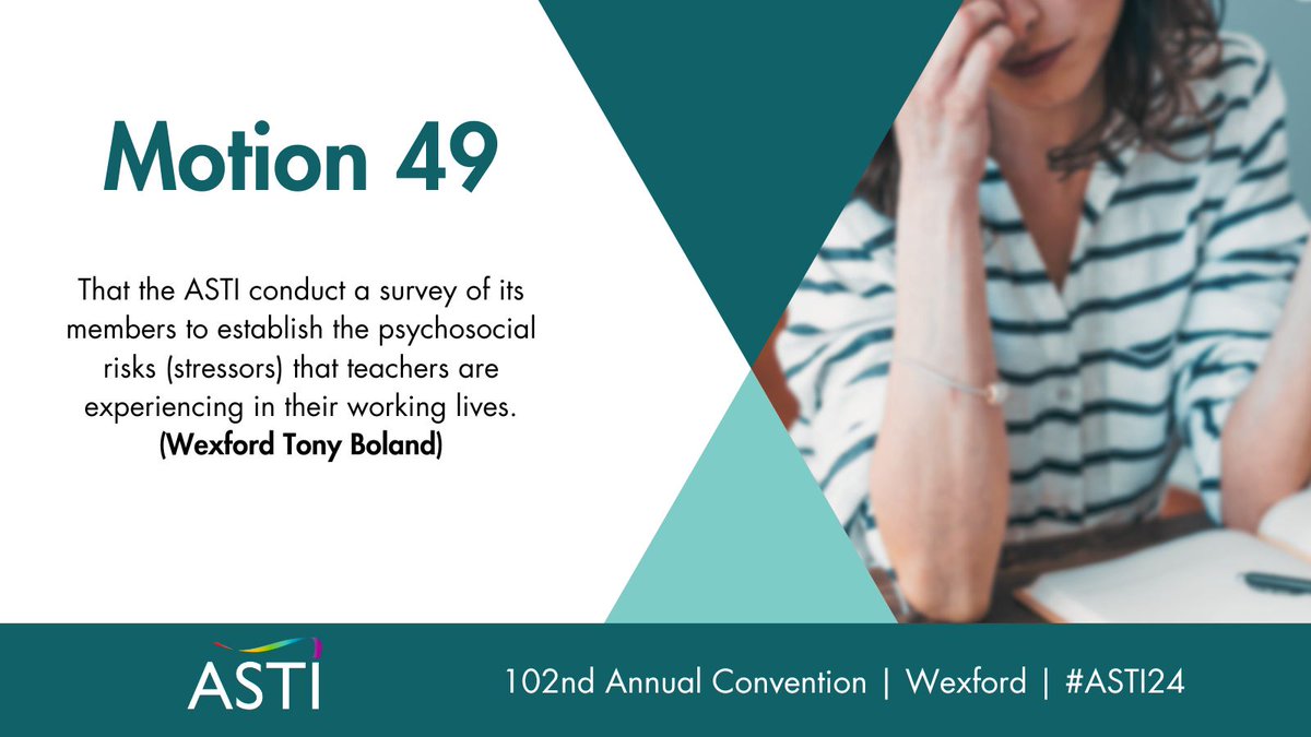 astiunion's tweet photo. Delegate Natalie Doyle-Bradley is proposing Motion 49 on work-related stress. #ASTI24 https://t.co/Abwr3mGCC7