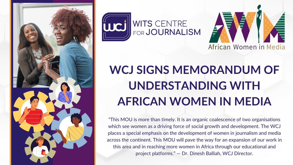 NEW: The Wits Centre for Journalism and @RealAWiM are pleased to announce the signing of a Memorandum of Understanding to enhance their common goals of creating enabling environments for African women who work in media industries. 🔗 Read more here: bit.ly/49qXIk6