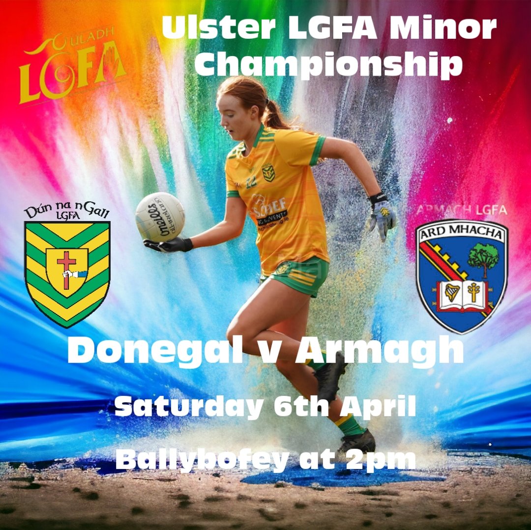 DonegalLGFA's tweet image. 📅Saturday 6th April
📌Ballybofey
⏲️2pm

Donegal v Armagh

🎫 Tickets;
universe.com/events/minor-u…

@UlsterLadies
@DonegalLGFA  @ArmaghLGFA 
@MacCumhaills
@YeschefChef #RiteFinancialSolutions #MMDValetingDetailing 
#OReillySports